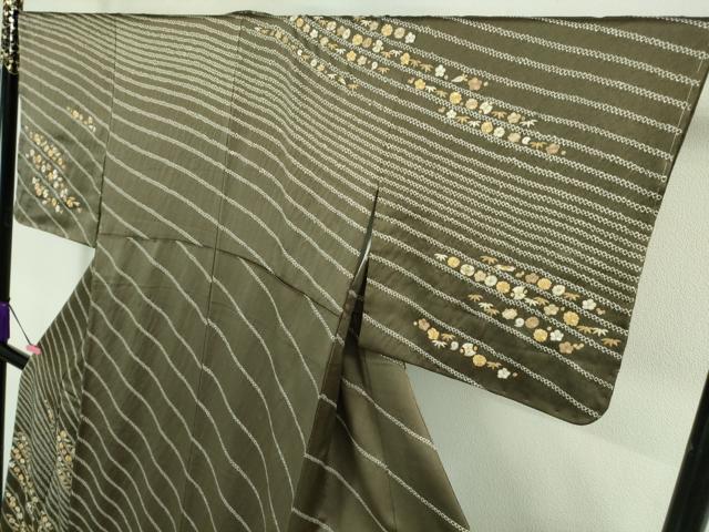 平和屋本店■極上　銀座きしや　訪問着　駒刺繍　絞り　宝尽くし花文　海松茶色地　金彩　たとう紙付き　逸品　未使用　DZAA8453kh5 平和屋本店□極上 銀座きしや 訪問着 駒刺繍 絞り 宝尽くし花文 海松