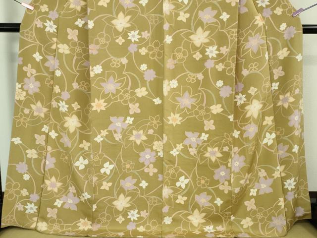 平和屋着物□極上 小紋 花尽くし 榛色地 鬼しぼ縮緬 逸品 DZAA8460kh5