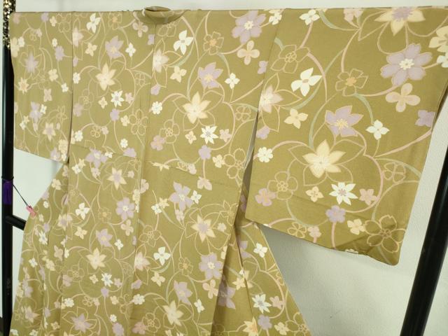 平和屋着物□極上 小紋 花尽くし 榛色地 鬼しぼ縮緬 逸品 DZAA8460kh5