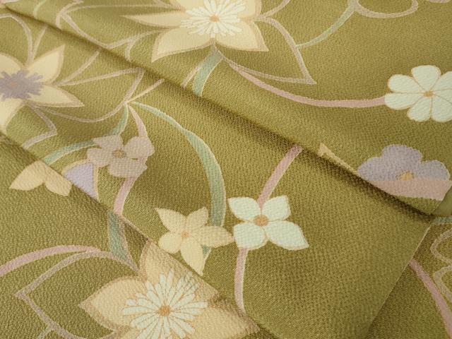 平和屋着物■極上　小紋　花尽くし　榛色地　鬼しぼ縮緬　逸品　DZAA8460kh5