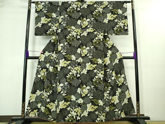 平和屋着物■極上　小紋　舞花文　黒地　やまと誂製　洗える着物　逸品　DZAA8470kh5