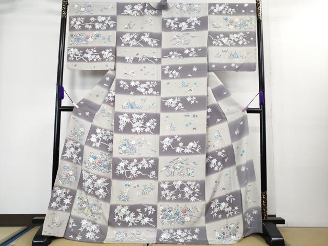 平和屋本店■極上　訪問着　友禅　市松　風景松楓文　暈し染め　ロング丈　逸品　未使用　DZAA8488kh5