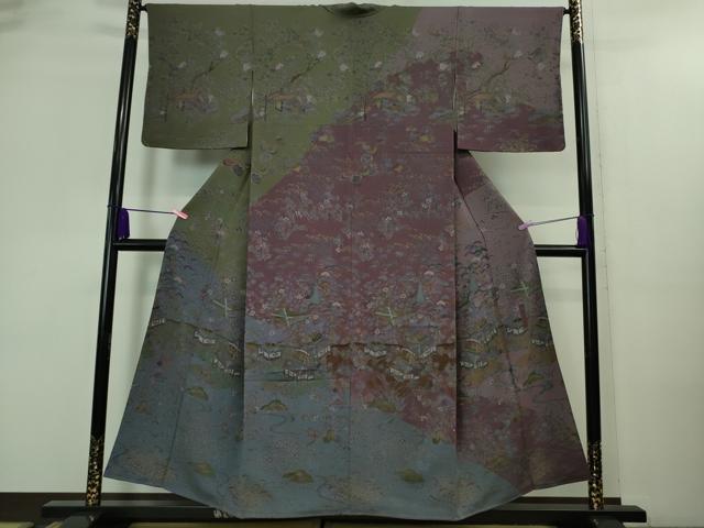 平和屋着物■極上　前田仁仙　仁仙更紗　訪問着　風景花文　お召縮緬　逸品　DZAA8491kh5