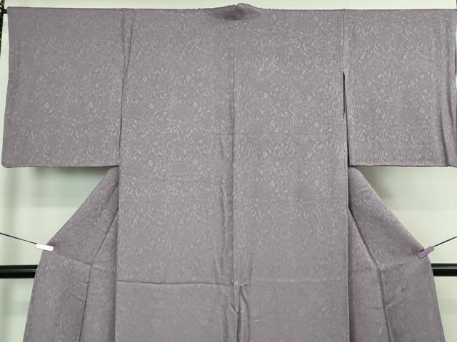 平和屋着物□極上 お召 紗袷 花唐草紋紗 色無地 浅紫色