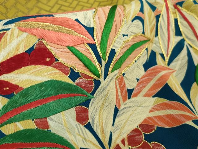 平和屋本店□極上 アンティーク 大正ロマン 振袖 駒刺繍 手刺繍 扇面流水花