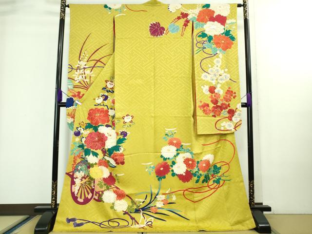 平和屋着物■極上　アンティーク　大正ロマン　振袖　駒刺繍　花車　金彩　逸品　DZAA8509kh5