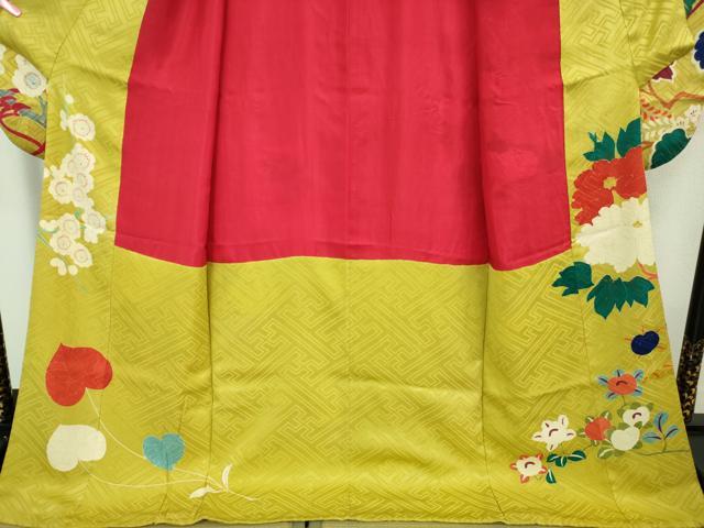 平和屋着物□極上 アンティーク 大正ロマン 振袖 駒刺繍 花車 金彩