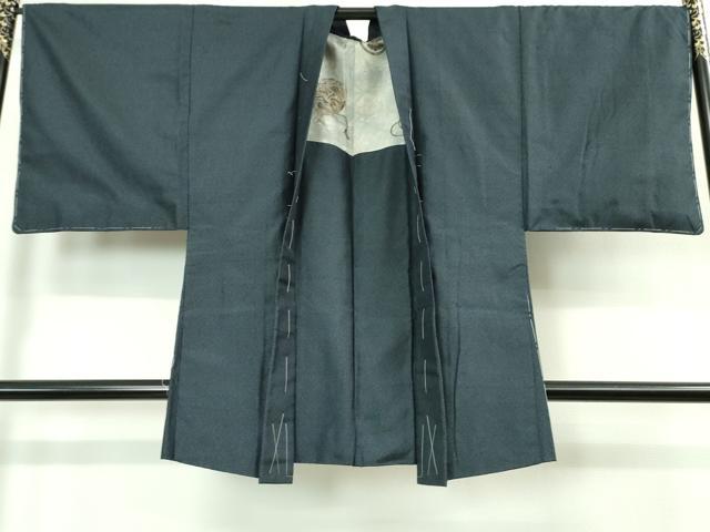 平和屋着物□極上 男性 お召 アンサンブル 亀甲柄 藍鉄色地 逸品 未  