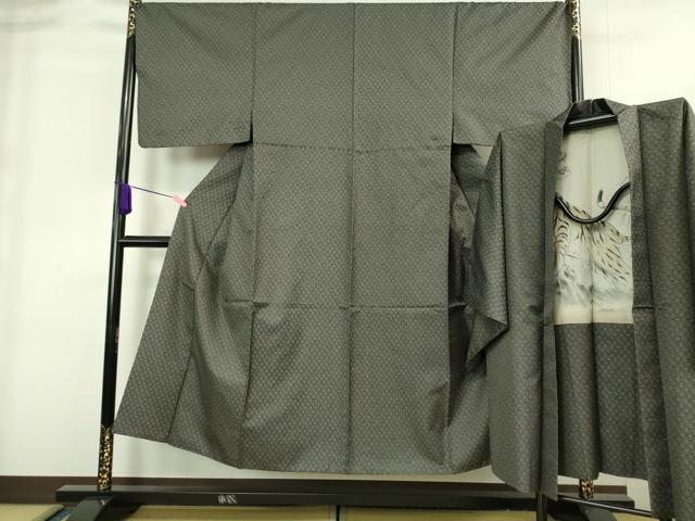 平和屋着物■極上　男性　お召　アンサンブル　長羽織　羽裏・虎　逸品　DZAA8525kh5