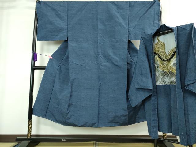 平和屋着物■極上　男性　紬　アンサンブル　キングサイズ　長羽織・髭紬　羽裏：虎　濃紅掛空色地　逸品　未使用　DZAA8532kh5