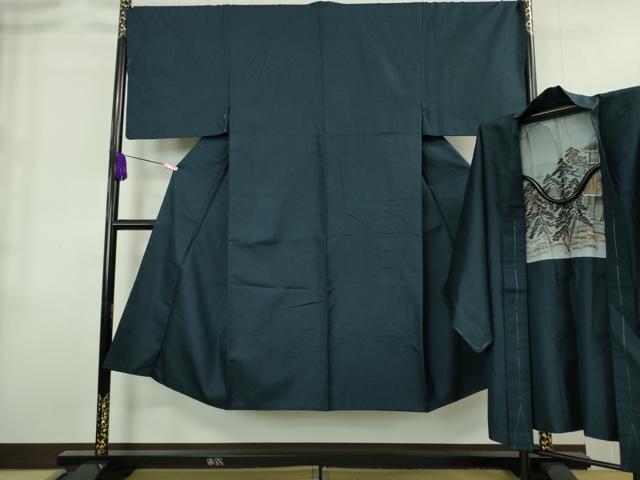 平和屋着物■極上　男性　お召　アンサンブル　長羽織　亀甲柄　逸品　DZAA8539kh5