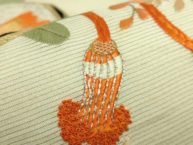 平和屋本店■極上　夏物　アンティーク　大正ロマン　九寸名古屋帯　総手刺繍　鯉　逸品　DZAA8556kh5 平和屋本店□極上 夏物 アンティーク 大正ロマン 九寸名古屋帯 総手刺繍