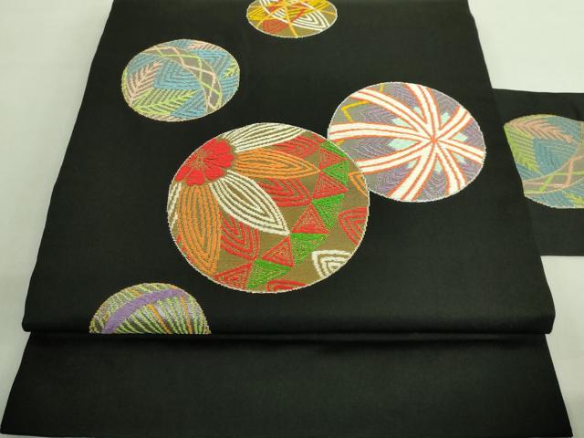 平和屋着物■極上　西陣　川島織物　九寸名古屋帯　毬　黒地　金銀糸　逸品　DZAA8559kh5