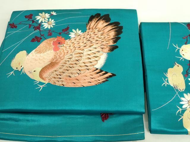 平和屋着物■極上　アンティーク　大正ロマン　つけ帯　総手刺繍　鶏　ニワトリ　ヒヨコ　逸品　DZAA8564kh5