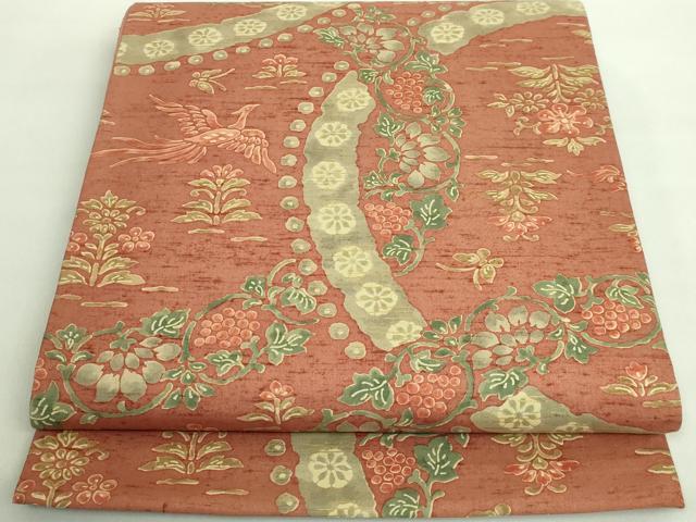 平和屋着物■極上　石川県指定無形文化財　牛首紬　白山工房　手織り　全通柄袋帯　鳳凰葡萄唐草文　逸品　DZAA8578kh5