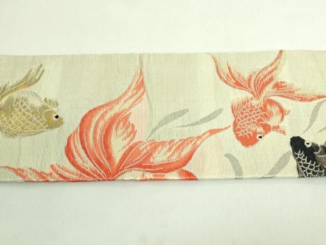 平和屋着物■極上　夏物　アンティーク　大正ロマン　九寸名古屋帯　唐織　金魚　金銀糸　逸品　DZAA8587kh5 平和屋着物□極上 夏物 アンティーク 大正ロマン 九寸名古屋帯 唐織