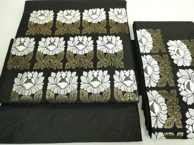 平和屋着物■極上　西陣河村織物謹製・手織り　つけ帯　唐織　花彩文　黒地　金糸　逸品　DZAA8629kh5
