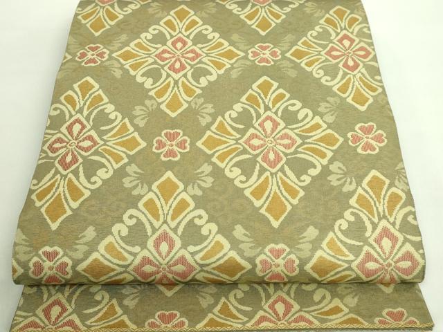 平和屋本店■最高級　人間国宝　北村武資　経錦　六通柄袋帯　花菱紋　国防色地　金糸　反端付き　逸品　DZAA8644kh5