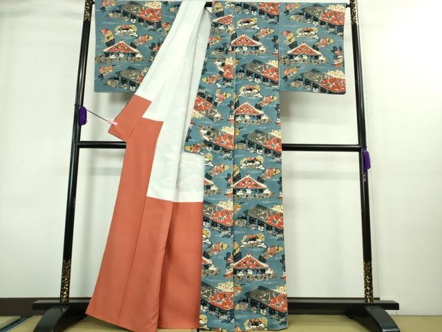 平和屋本店■超希少　人間国宝　芹沢圭介　型絵染　付下げ小紋　壺屋の實文　鬼しぼ縮緬　色紙付き　落款あり　逸品　DZAA8661kh5 平和屋本店□超希少 人間国宝 芹沢圭介 型絵染 付下げ小紋