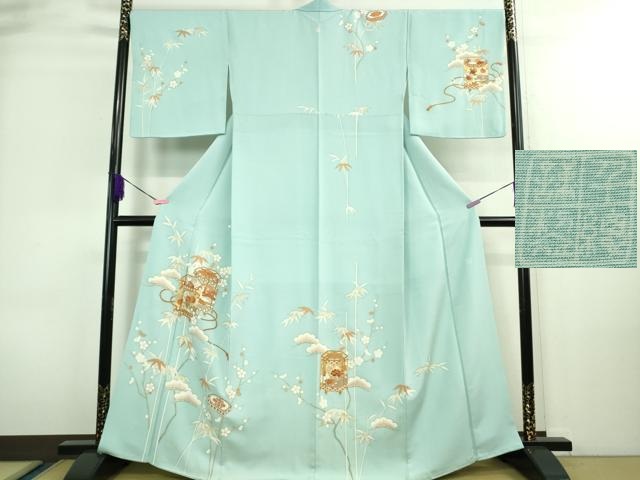 平和屋本店■極上　創業460年・千總　訪問着　駒刺繍　貝桶吉祥花文　水色地　金彩　高島屋扱い　逸品　DZAA8668kh5