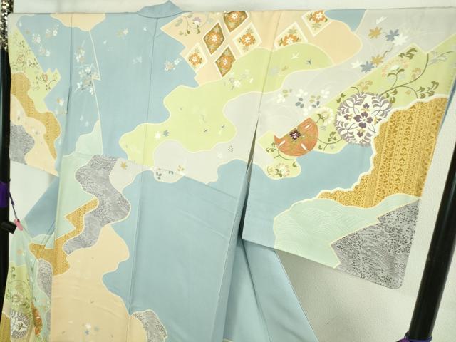 平和屋本店□極上 創業460年・千總 訪問着 駒刺繍 道長花唐草文 勿忘草