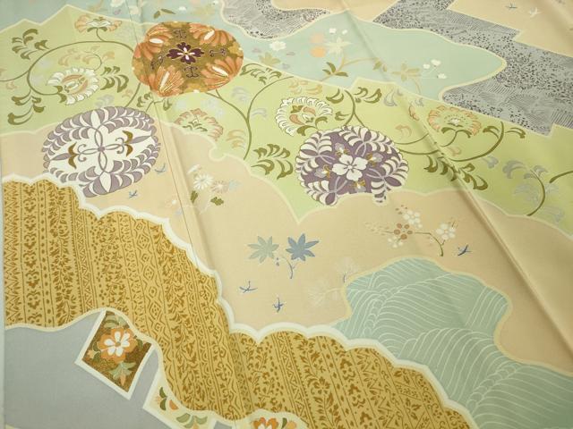 平和屋本店■極上　創業460年・千總　訪問着　駒刺繍　道長花唐草文　勿忘草色地　金彩　逸品　DZAA8671kh5 平和屋本店□極上 創業460年・千總 訪問着 駒刺繍 道長花唐草文 勿忘草