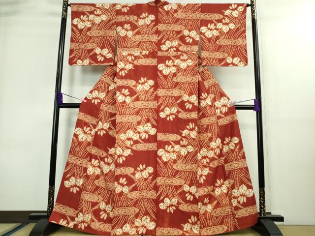 平和屋本店■極上　岩手の匠　草紫堂　南部絞り　茜染　紬　杜若　正絹　逸品　DZAA8681kh5