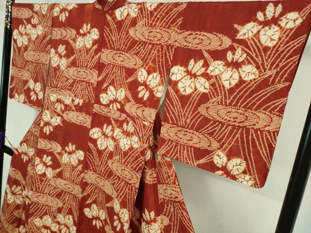 平和屋本店□極上 岩手の匠 草紫堂 南部絞り 茜染 紬