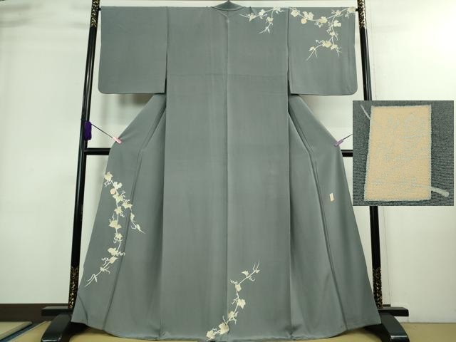 平和屋本店■極上　本加賀友禅作家　由水煌人　訪問着　蔦の葉　鬼灯　御召御納戸色地　逸品　DZAA8683kh5