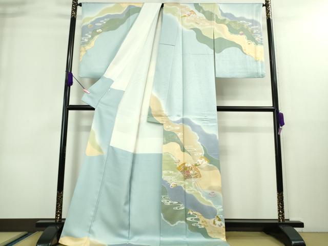 平和屋本店□極上 創業460年・千總 訪問着 駒刺繍 檜扇