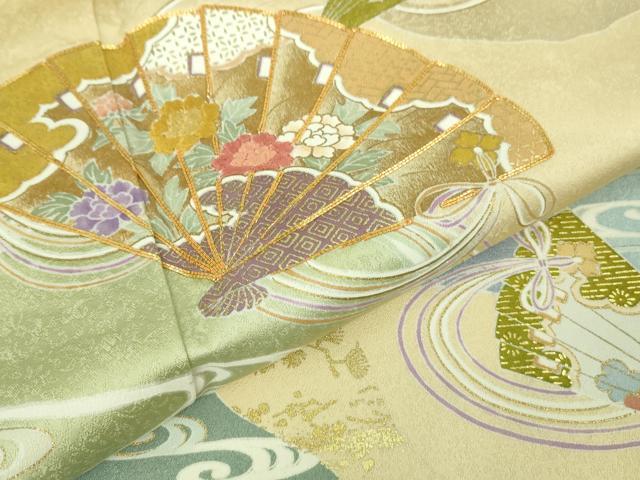 平和屋本店■極上　創業460年・千總　訪問着　駒刺繍　檜扇　貝合わせ　白藍色地　暈し染め　金彩　ロング丈　逸品　DZAA8692kh5 平和屋本店□極上 創業460年・千總 訪問着 駒刺繍 檜扇