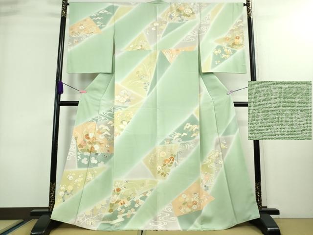 平和屋本店■極上　創業460年・千總　訪問着　駒刺繍　吉祥花文　裏葉柳色地　暈し染め　金彩　大丸扱い　逸品　DZAA8694kh5