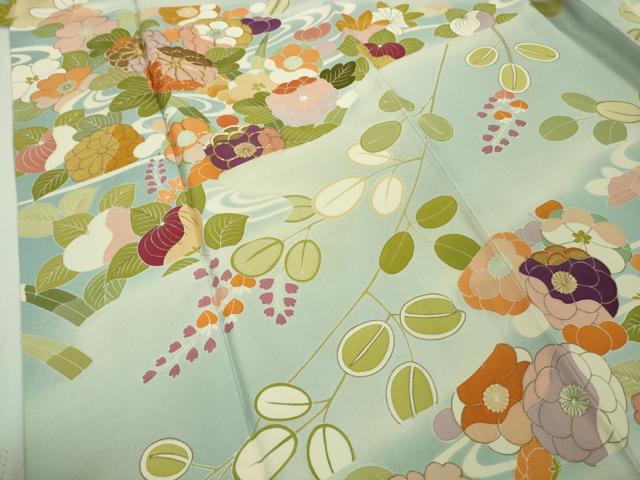 平和屋本店□極上 訪問着 駒刺繍 流水花丸文 暈し染め 金彩