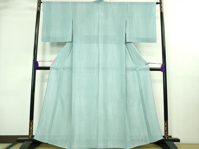 平和屋本店□極上 夏物 銀座もとじ 小紋 縦絽 縮緬地 浅縹色