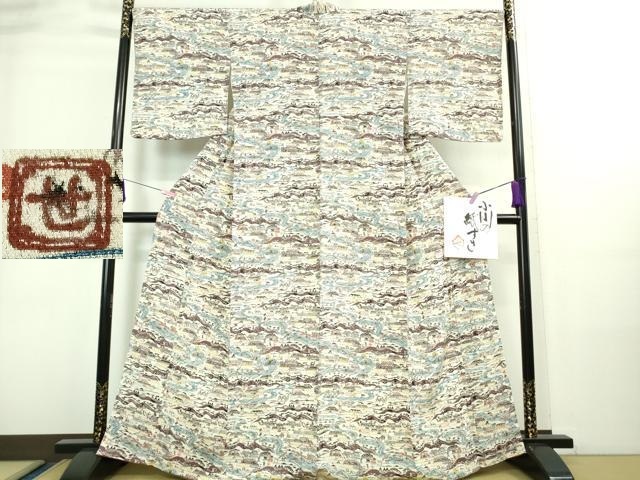 平和屋本店■超希少　人間国宝　芹沢圭介　型絵染　付下げ小紋　小川の紙すき　色紙付き　落款有り　逸品　未使用　DZAA8732kh5