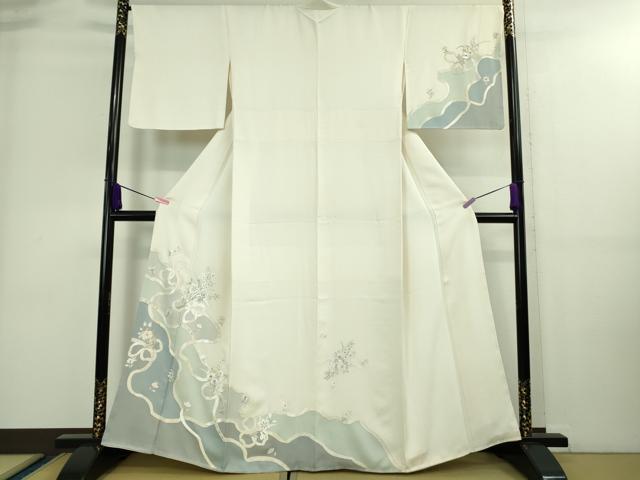 平和屋本店■極上　訪問着　総刺繍　結び紐　草花文　象牙色地　逸品　未使用　DZAA8747kh5