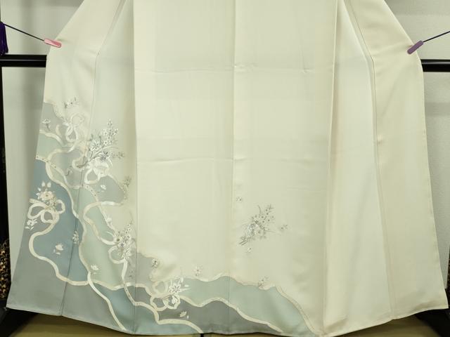 平和屋本店■極上　訪問着　総刺繍　結び紐　草花文　象牙色地　逸品　未使用　DZAA8747kh5 平和屋本店□極上 訪問着 総刺繍 結び紐 草花文 象牙色地