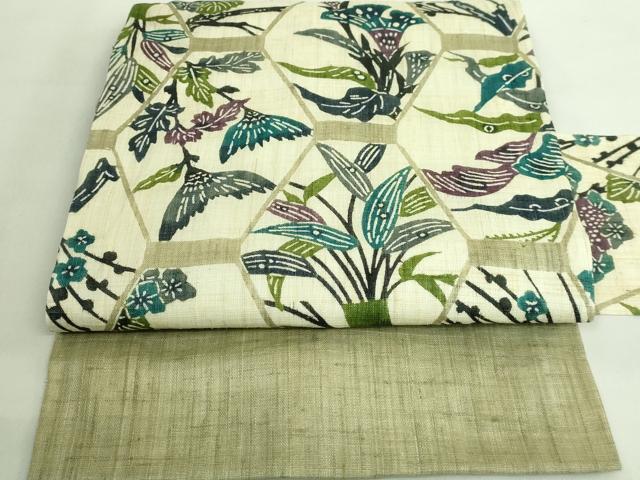 平和屋着物■極上　夏物　和染紅型　栗山紅型　栗山吉三郎　九寸名古屋帯　四季花文　麻　逸品　DZAA8753kh5