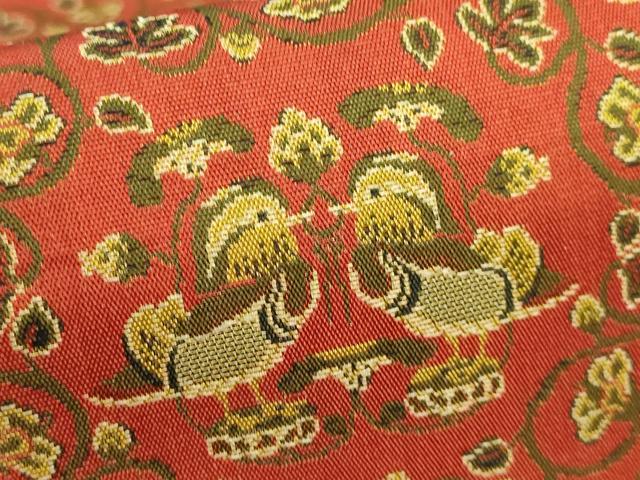 平和屋着物□極上 龍村美術織物 九寸開き名古屋帯 鴛鴦唐草文