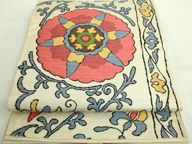 平和屋本店■極上　洛風林　工芸帯地　六通柄袋帯　洋花文　逸品　DZAA8771kh5