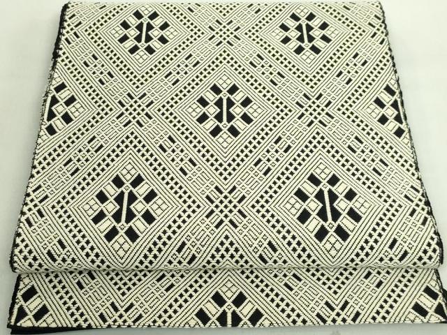 平和屋本店■極上　八寸名古屋帯　こぎん刺し　菱　黒地　逸品　DZAA8774kh5