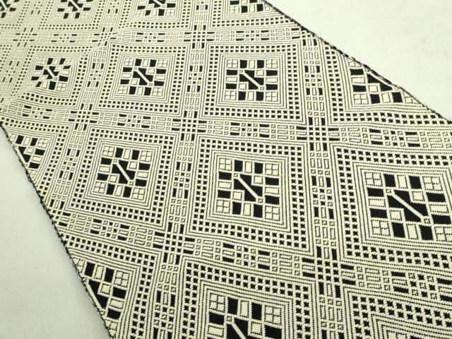 平和屋本店□極上 八寸名古屋帯 こぎん刺し 菱 黒地 逸品 DZAA8774kh5