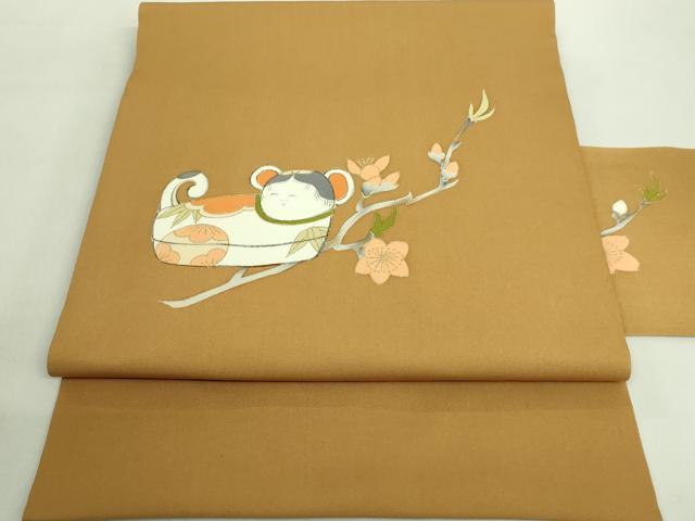 平和屋本店■極上　銀座　志ま亀　塩瀬　九寸名古屋帯　鼠　狐色地　金彩　たとう紙付き　逸品　DZAA8778kh5 平和屋本店□極上 銀座 志ま亀 塩瀬 九寸名古屋帯 鼠 狐