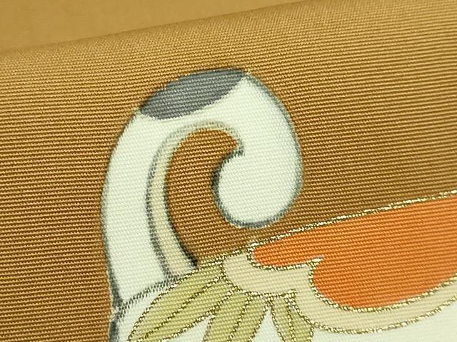 平和屋本店□極上 銀座 志ま亀 塩瀬 九寸名古屋帯 鼠 狐色地 金彩 た