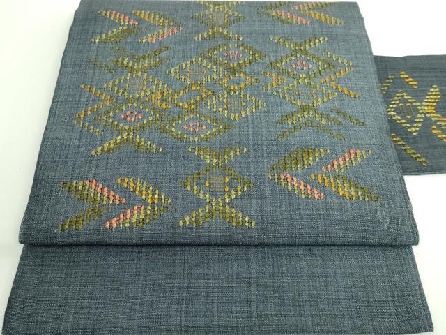 平和屋着物■極上　本場琉球　読谷山花織　紬地　九寸名古屋帯　逸品　DZAA8834kh5