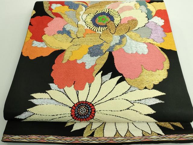 平和屋本店■最高級　龍村平蔵製　丸帯　福寿錦　黒地　金銀糸　逸品　DZAA8840kh5