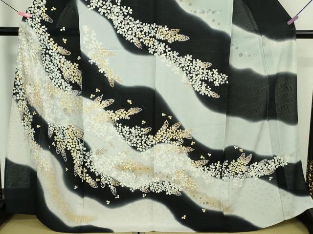 平和屋本店□極上 夏物 訪問着 市松紋絽 駒刺繍 花萩文