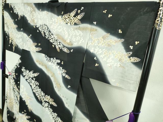 平和屋本店□極上 夏物 訪問着 市松紋絽 駒刺繍 花萩文