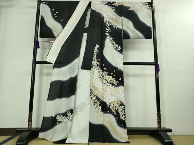 平和屋着物□極上 お召 単衣 よろけ市松地紋 黒地 逸品 DZAA9837kh5