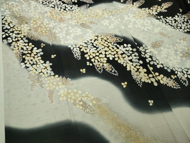 平和屋本店□極上 夏物 訪問着 市松紋絽 駒刺繍 花萩文